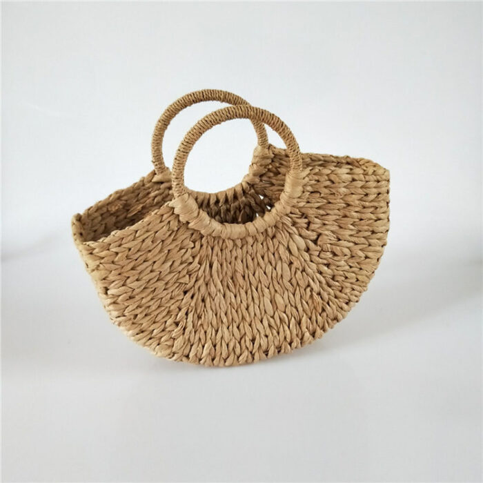 Women Handbag Rattan Wicker Straw Woven Half-round Bag Large Capacity Female Casual Travel Tote Fashion Bolsos - Image 4