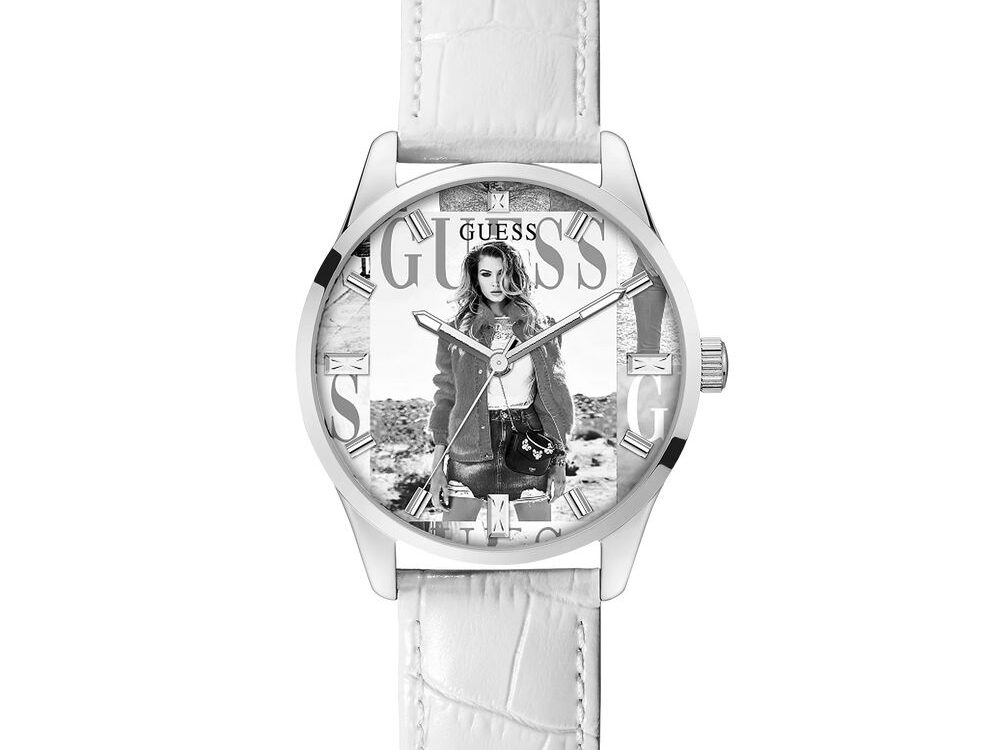 Guess White Leather Dress Watch