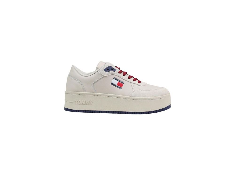 Tommy Hilfiger Jeans Beige Leather Platform Sneakers