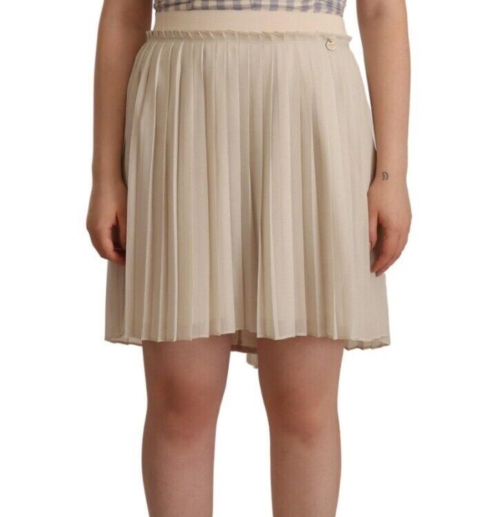 Guess Beige Checkered Pleated A-line Strapless Bustier Dress