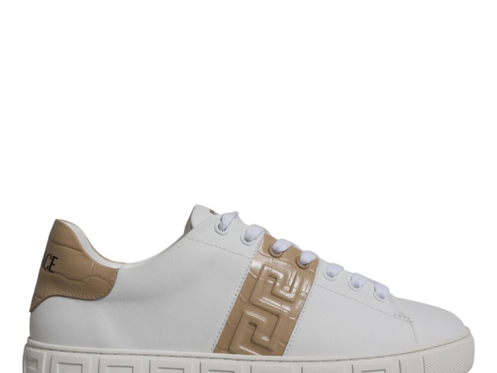 Versace White Brown Greca Print TPU Low Top Men Sneakers Shoes