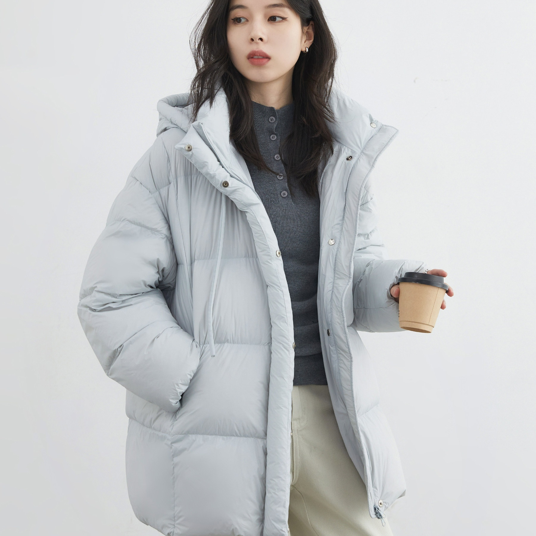Duck Down Puffer Coat With Hood Three-proof Jacket