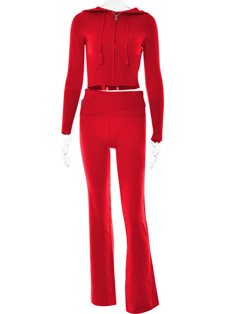 Hoodie Suit Sports Leisure Sexy Zip Long Sleeve Sweater And High Waist Long Pants Set Women's Clothing - Image 5