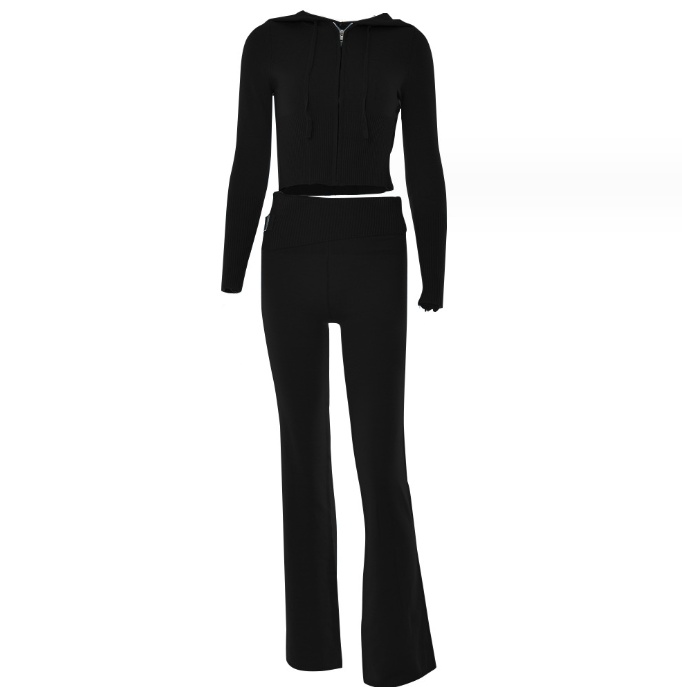 Hoodie Suit Sports Leisure Sexy Zip Long Sleeve Sweater And High Waist Long Pants Set Women's Clothing - Image 9